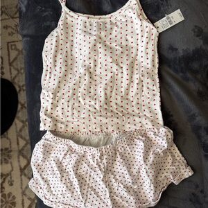 Brandy Melville White and Red Heart Print Set